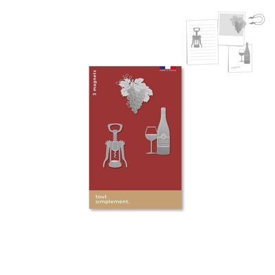Card of 3 metal magnets - Burgundy wine
