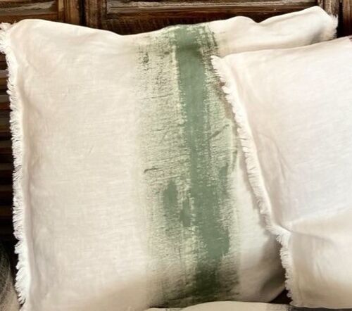 Cushion // ecru linen painted in rosemary green - ABSTRAIT Collection