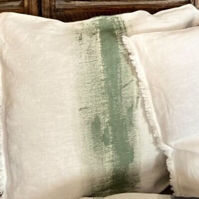 Cushion // ecru linen painted in rosemary green - ABSTRACT Collection
