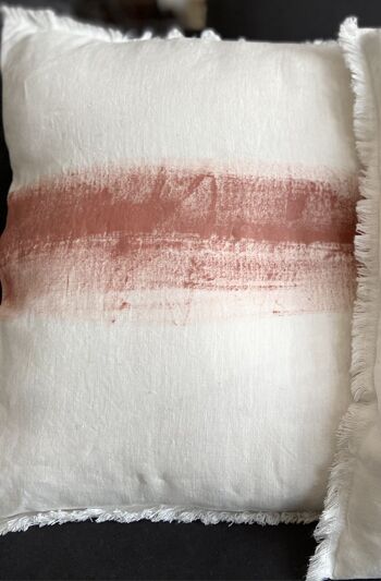 Cushion // ecru linen painted in terracotta - ABSTRAIT Collection 4