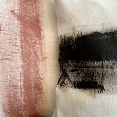 Cushion // ecru linen painted in terracotta - ABSTRAIT Collection