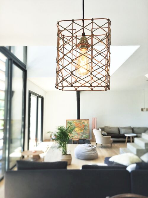 Rectangle pendant lamp // Linen cord lace - RESILLE Collection