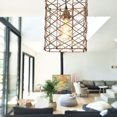 Rectangle pendant lamp // Linen cord lace - RESILLE Collection