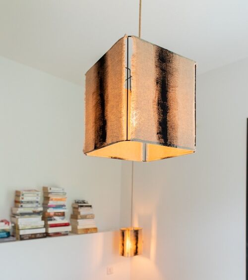 Small square pendant lamp // Raw painted linen - ABSTRAIT Collection