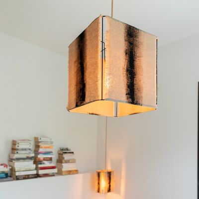 Small square pendant lamp // Raw painted linen - ABSTRAIT Collection