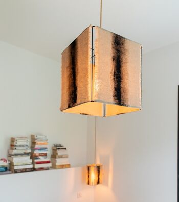 Small square pendant lamp // Raw painted linen - ABSTRAIT Collection 1