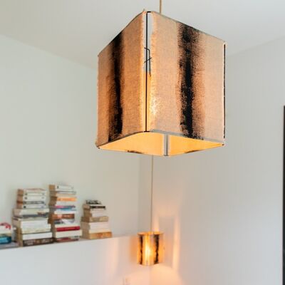 Small square pendant lamp // Raw painted linen - ABSTRACT Collection