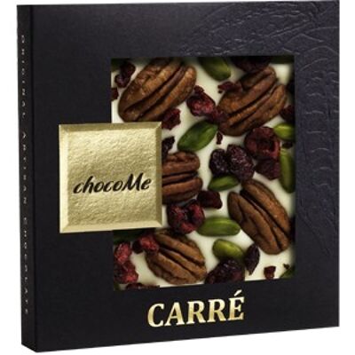 Carré weiße Schokolade mit Nüßen und Früchten