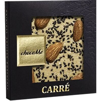 Carré blonde Schokolade mit Mandeln und schw. Sesam