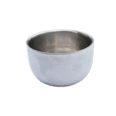 Round shaving pot made of shiny stainless steel