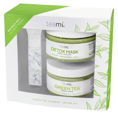 equipo | Kit de limpieza y desintoxicación de té verde | Mascarilla facial y exfoliante | Conjunto compuesto por 3 artículos | Cuidado Facial | matcha | hierba de limón | Arcilla | Hidratar | Exfoliar | hidratar