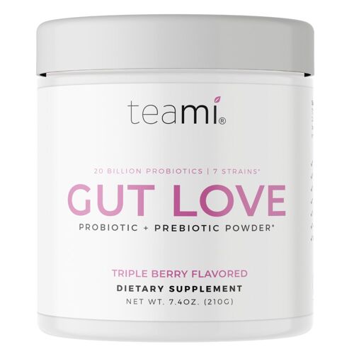 Teami Blends - Gut Love Triple Berry - 210g - Support your gut flora with this VEGAN pro- and prebiotic supplement, featuring a delightful red berry flavor! Bye bye belly bloat!