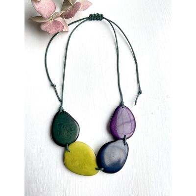 Green, Petrol, Purple 4 Bead Tagua Necklace – GREEN Thread