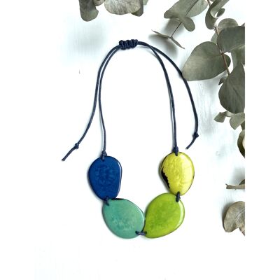 Collar de cuentas de tagua azul marino, verde azulado y lima - Hilo AZUL OSCURO