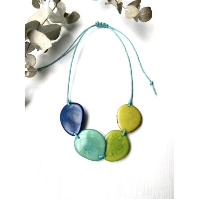 Collier de perles bleu marine, bleu sarcelle et citron vert – fil sarcelle