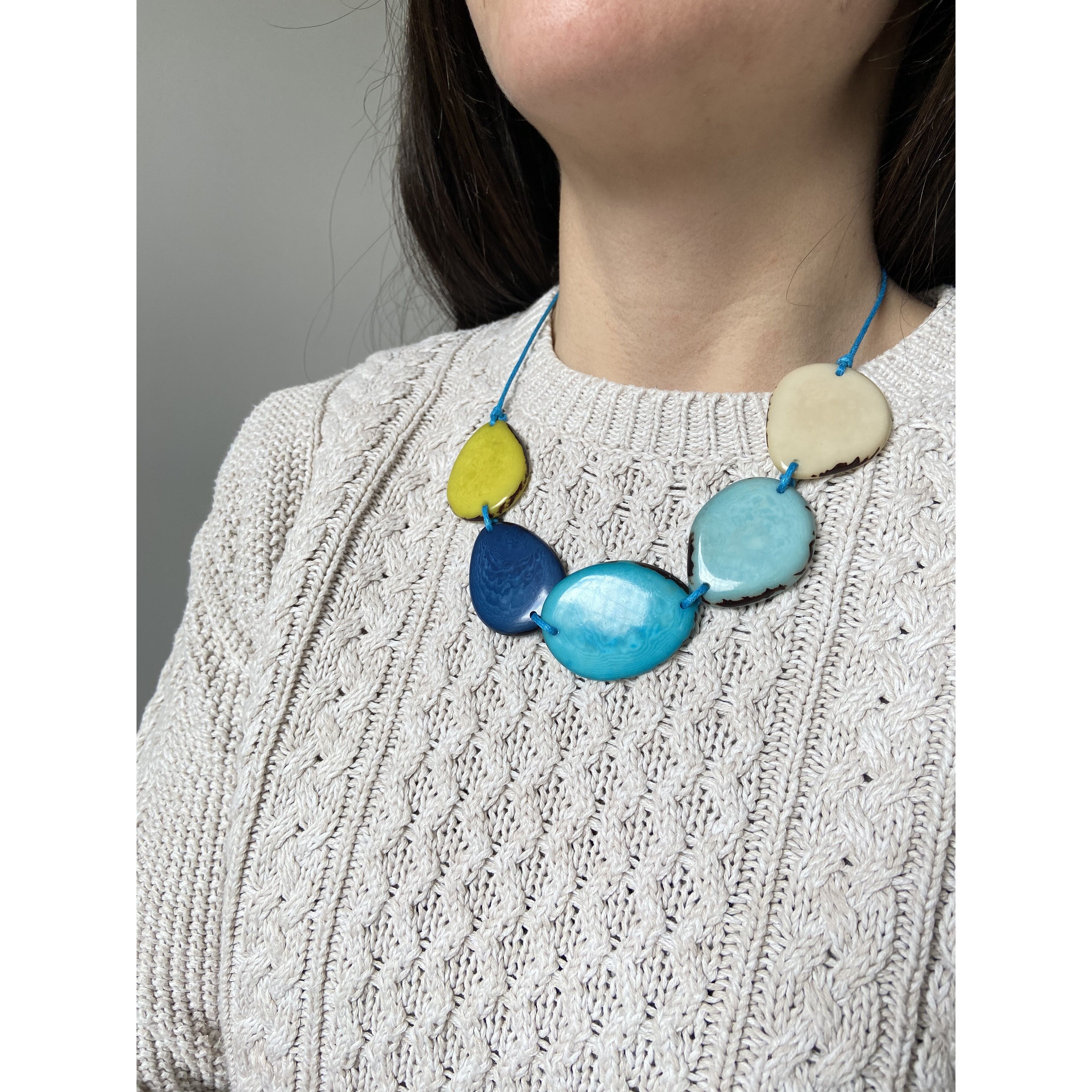 Blau/Grün Mix 5 Tagua Perlenkette – BRIGHT BLUE Thread