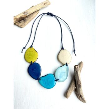 Collier Bleu/Vert Mix 5 Tagua Perles – Fil BLEU FONCÉ