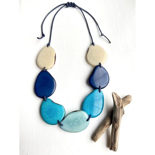 Long 7 Bead Blue Tagua Necklace