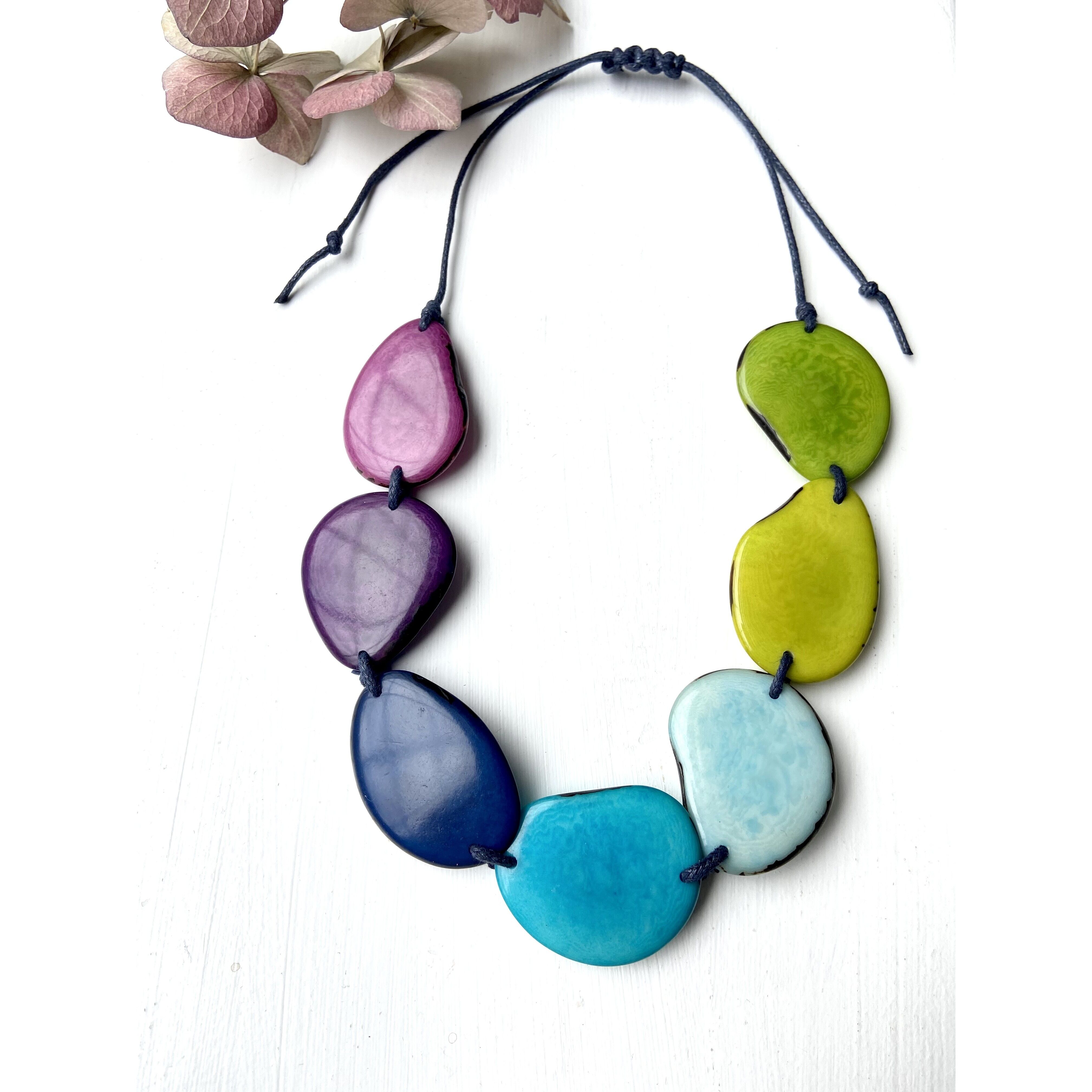Collana Tagua con 7 perline Arcobaleno