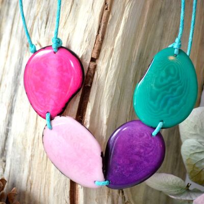 Pink, Purple, Teal Tagua Bead Necklace – PURPLE Thread