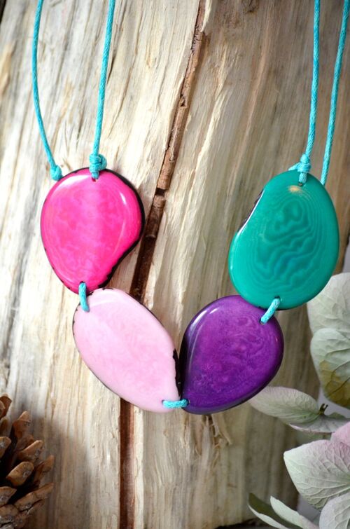 Pink, Purple, Teal Tagua Bead Necklace – LIGHT PINK Thread