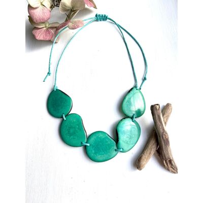 Teal Tagua 5 Bead Necklace