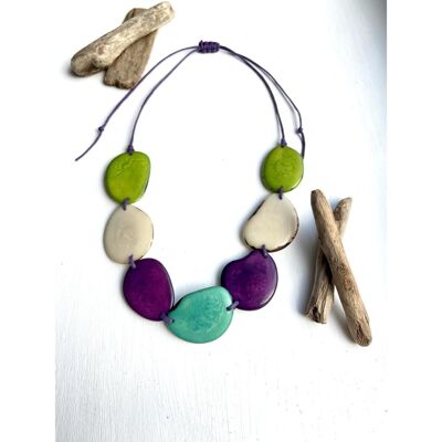 Long Teal Center Tagua Bead Necklace