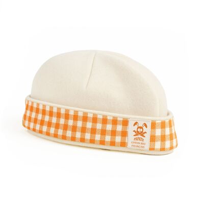 Gorro Recién Nacido Algodón Orgánico Blanco y Cuadros Vichy