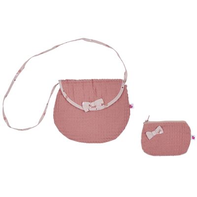 Shoulder bag + coin purse - marsala honeycomb / nude print
