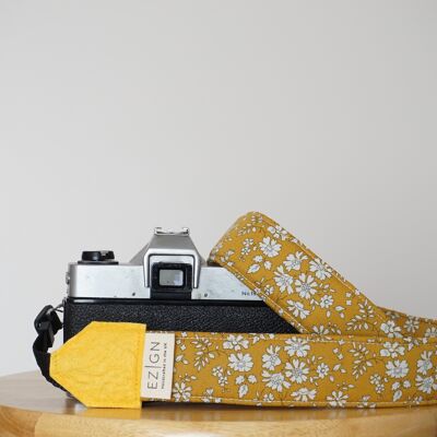 Yellow Floral Camera or Binoculars Strap, Liberty of London Capel Mustard. Size standard