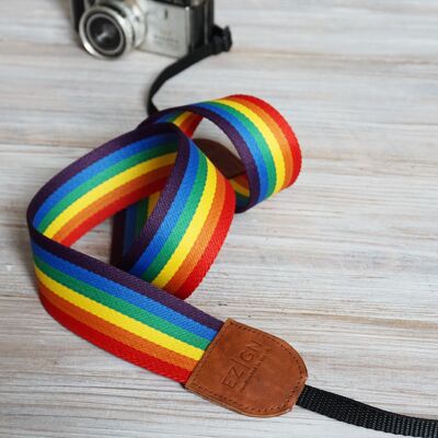 Rainbow Stripe Webbing Camera strap. Size standard
