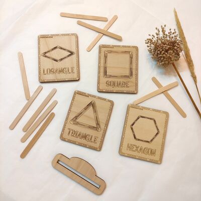 Wooden Stick Game, Popsicle Stick, Geometric Shapes, Plates with Geometric Forms, Toys for Children and Toddlers, Montessori