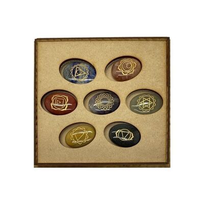 7 Chakra Stone Set with Wooden Case, Oval Stones