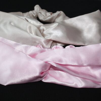 Satin Headband - Set of 2 - Dark Beige & Pink