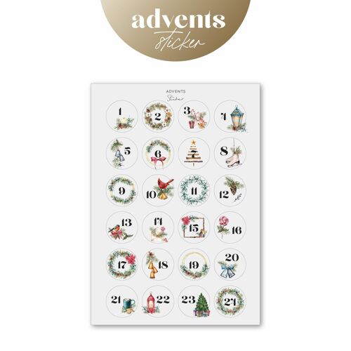 Adventskalender Sticker - Watercolor