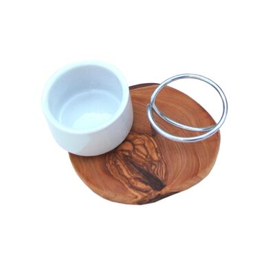 Egg cup LA SPECIA porcelain bowl and egg holder stainless steel olive wood