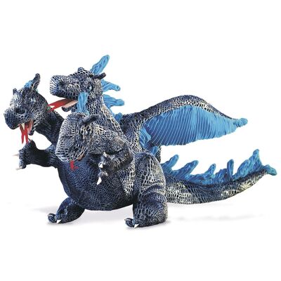 Dreiköpfiger Drachen, blau / Blue Three-Headed Dragon| Handpuppe 2387