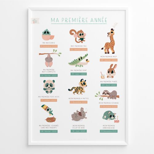 Affiche des premières fois à dater « Ma première année » - Cadeau de naissance