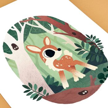 Affiche biche en forêt - Poster animal enfant 2