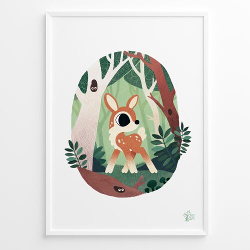 Affiche biche en forêt - Poster animal enfant