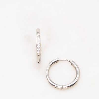 Shiny hoop earrings (L) - Crystal white silver
