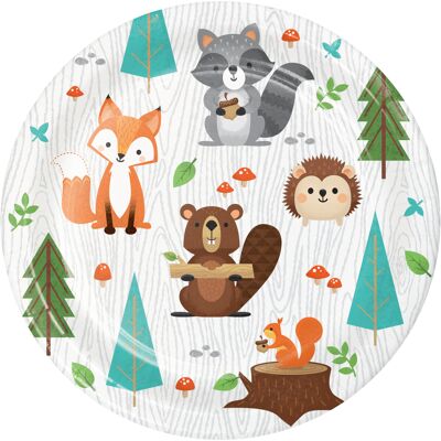 Platos de almuerzo de papel Wild One Woodland Animals estilo robusto