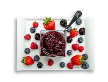 Confiture artisanale de fruits rouges bio 85% fruits 305g. Teneur réduite en sucre. 6