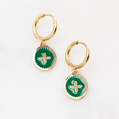 Mini cross earrings - gold green