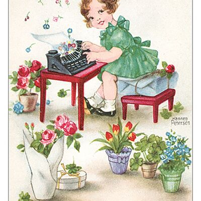 Girl typewriter postcard