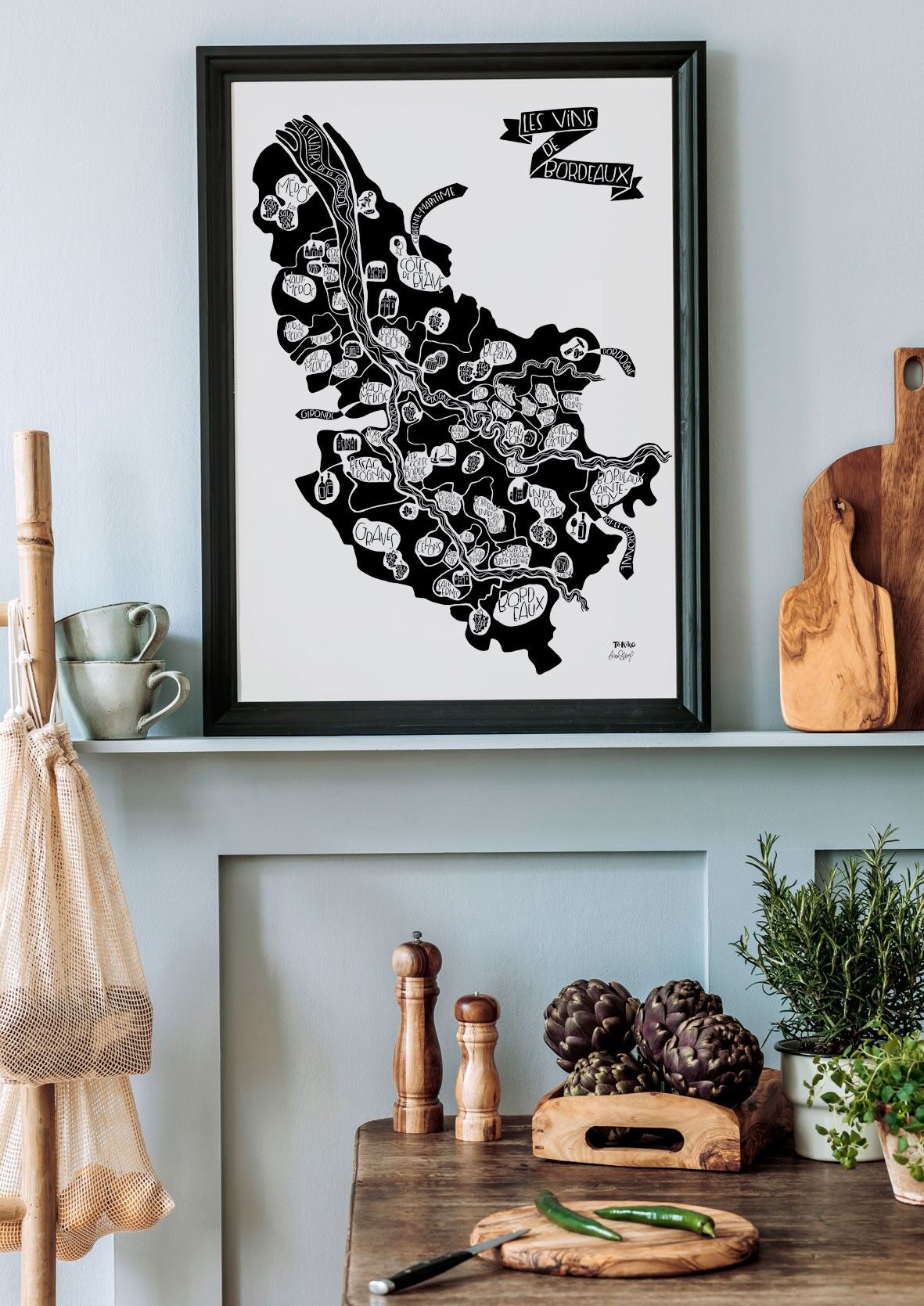 POSTER mappa della città - VINI BORDEAUX