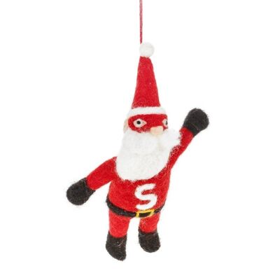 Handmade Felt Superhero Santa Hanging Christmas Decoration