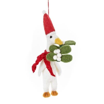 Decoración de pato charlatán navideño colgante de fieltro hecho a mano
