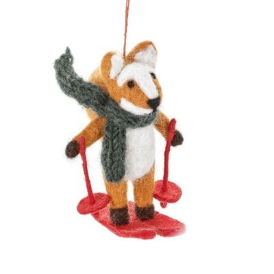 Handmade Felt Felix the Skiing Fox Hanging Christmas Decoration