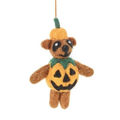 Feutre fait à la main Patrick l'ours citrouille accrochant la décoration d'Halloween